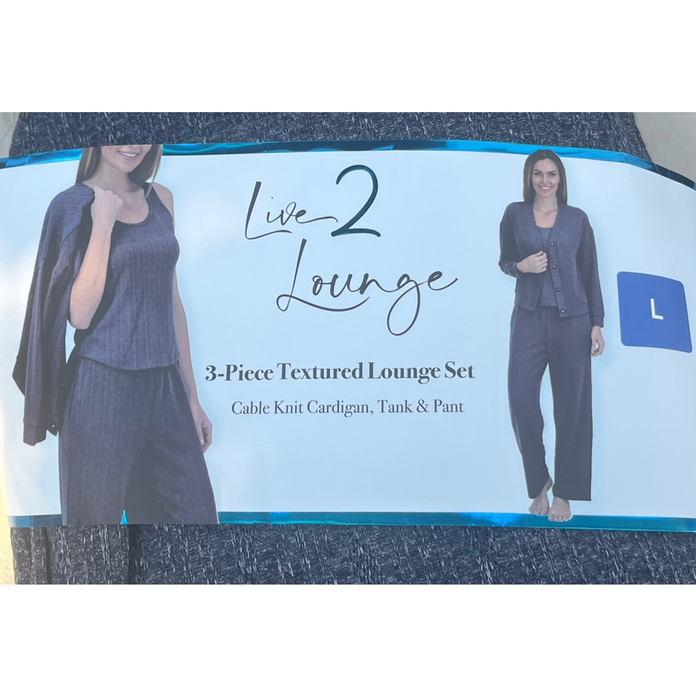 Women's Live 2 Lounge Navy 3-Piece Textured Lounge Set L NWT